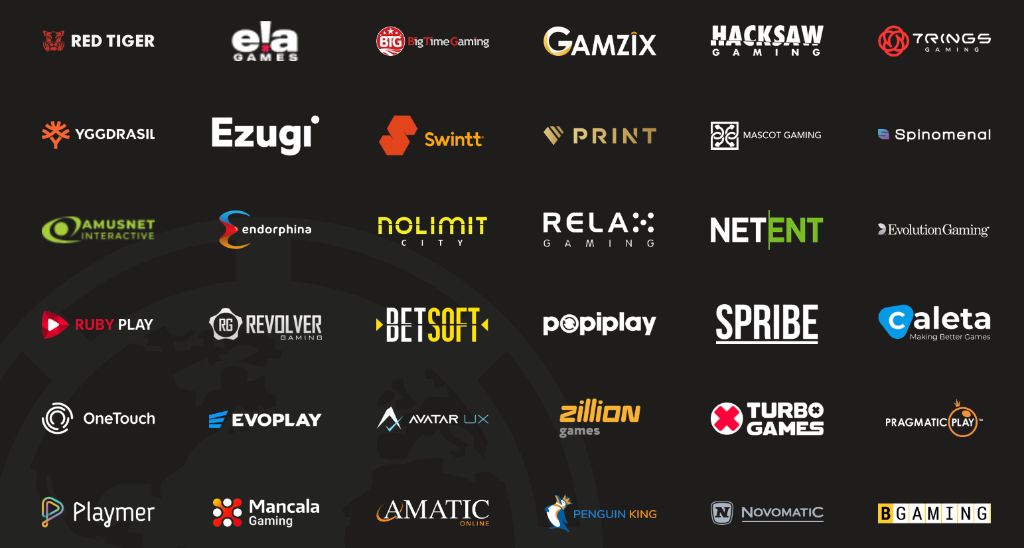 Логотипы провайдеров игр на winity casino: NetEnt, Pragmatic Play, Evolution Gaming, Novomatic, BGaming и десятки других